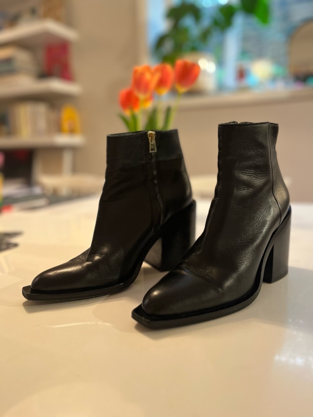 Marni Black Leather Square-Toe Ankle Boots with Block Heel - Picture 3 of 10